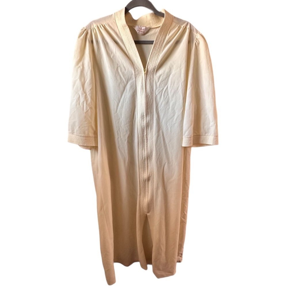 Take A Long Sears Vtg Zip Robe sz XL House Coat Nylon Kaftan Solid Yellow